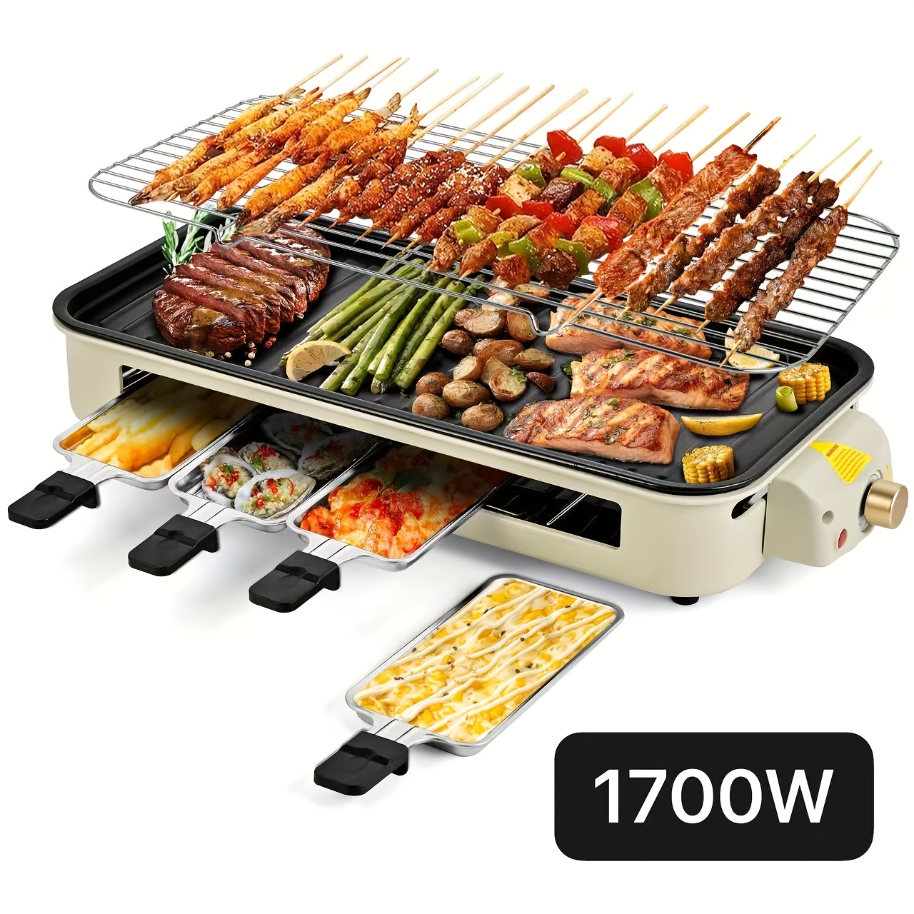 1500W Smokeless Electric Grill with Removable Non-Stick Griddle & Hot Pot - Indoor Portable BBQ Grill with Adjustable Temperature Control, Stainless Steel Construction, Dishwasher Safe - All-in-One Indoor Grill for Searing, Sautéing, Frying - Ideal Gift for Christmas, Housewarming, Birthdays - 201 Stainless Steel, 120V US Plug, Perfect for Small Spaces & Family Cooking, Indoor Grill Portable, Portable Electric Grill, Indoor Grilling, Indoor Grill, Smokeless Indoor Grill, Indoor Grill 3 1500W Smokeless Electric Grill with Removable Non-Stick Griddle & Hot Pot - Indoor Portable BBQ Grill with Adjustable Temperature Control, Stainless Steel Construction, Dishwasher Safe - All-in-One Indoor Grill for Searing, Sautéing, Frying - Ideal Gift for Christmas, Housewarming, Birthdays - 201 Stainless Steel, 120V US Plug, Perfect for Small Spaces & Family Cooking, Indoor Grill Portable, Portable Electric Grill, Indoor Grilling, Indoor Grill, Smokeless Indoor Grill, Indoor Grill - Image 3
