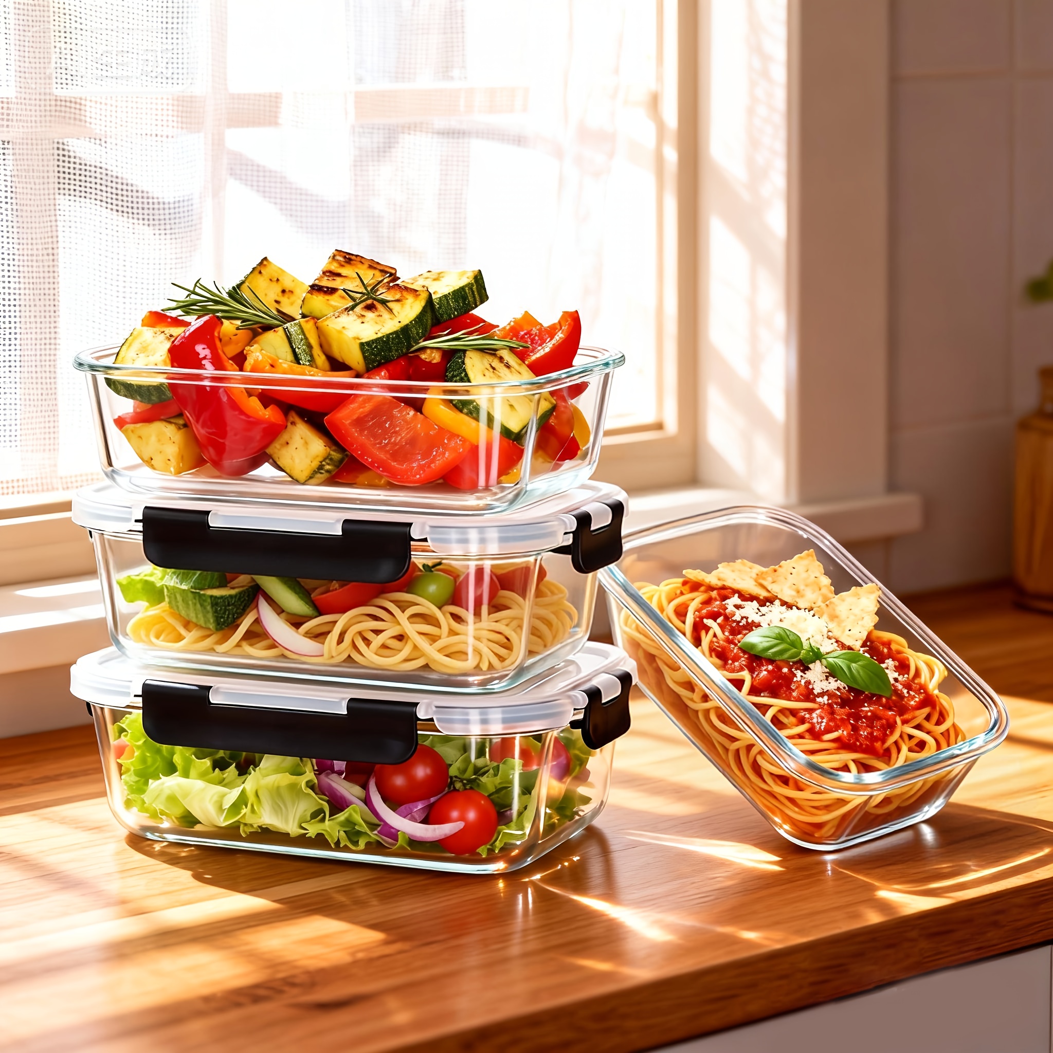 Image of Saeiv 4 To 6 Glass Containers With Lids Of 1520 Milliliters, Glass Lunch Boxes, Glass Lunch Boxes With Lids, Sealed Glass Storage Jars With Lids, Leak-proof Food Containers