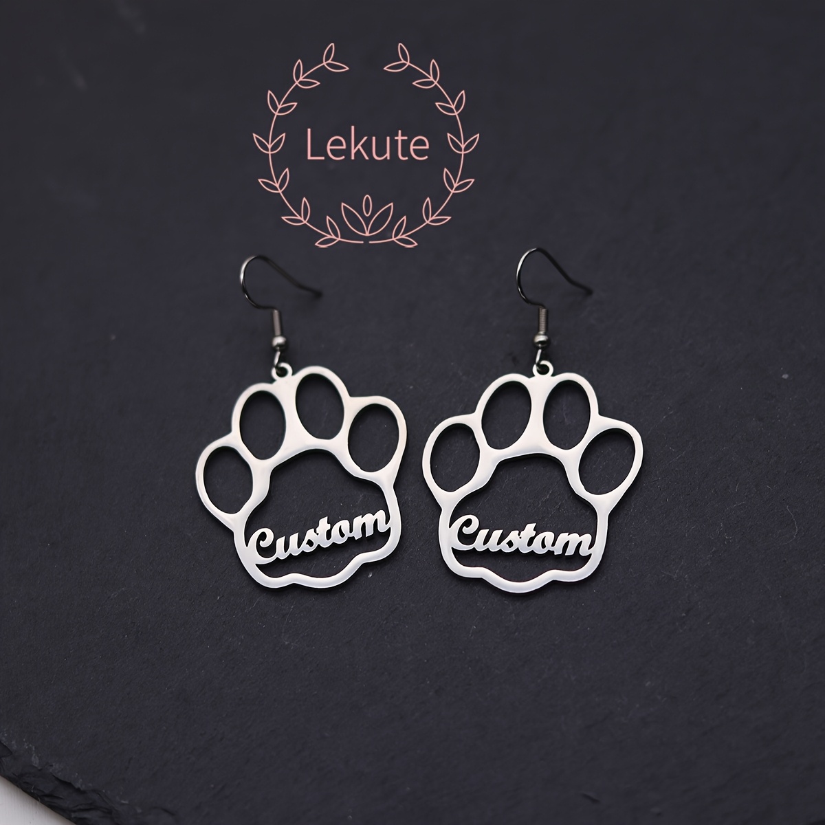 TEMU Cute Personalized Dog Paw Single Content Custom Earrings - Stainless Steel Personalized Earrings Customized, Suitable For Birthdays,