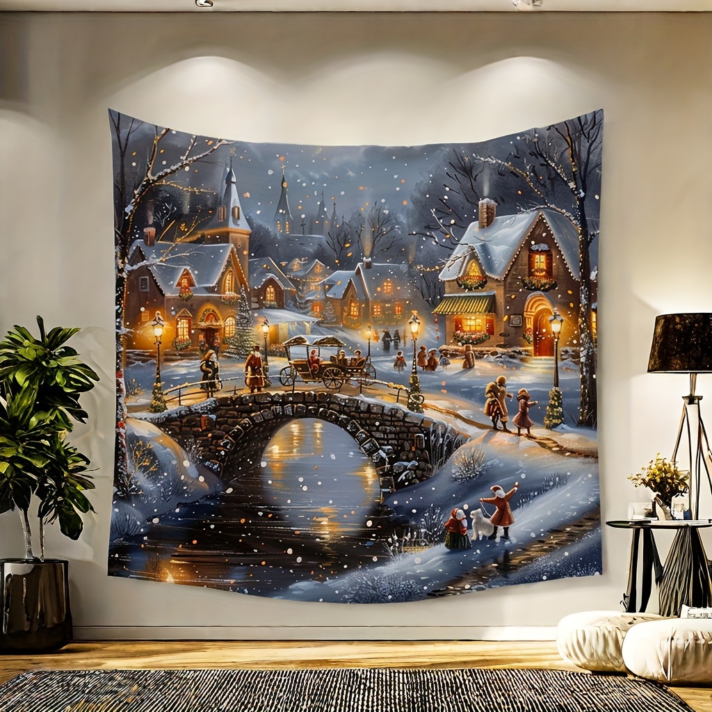 

Charming Snow Scene - Soft Peach Skin Velvet Wall Hanging For Living Room, Bedroom, Office Decor - Versatile Home & Party Decoration