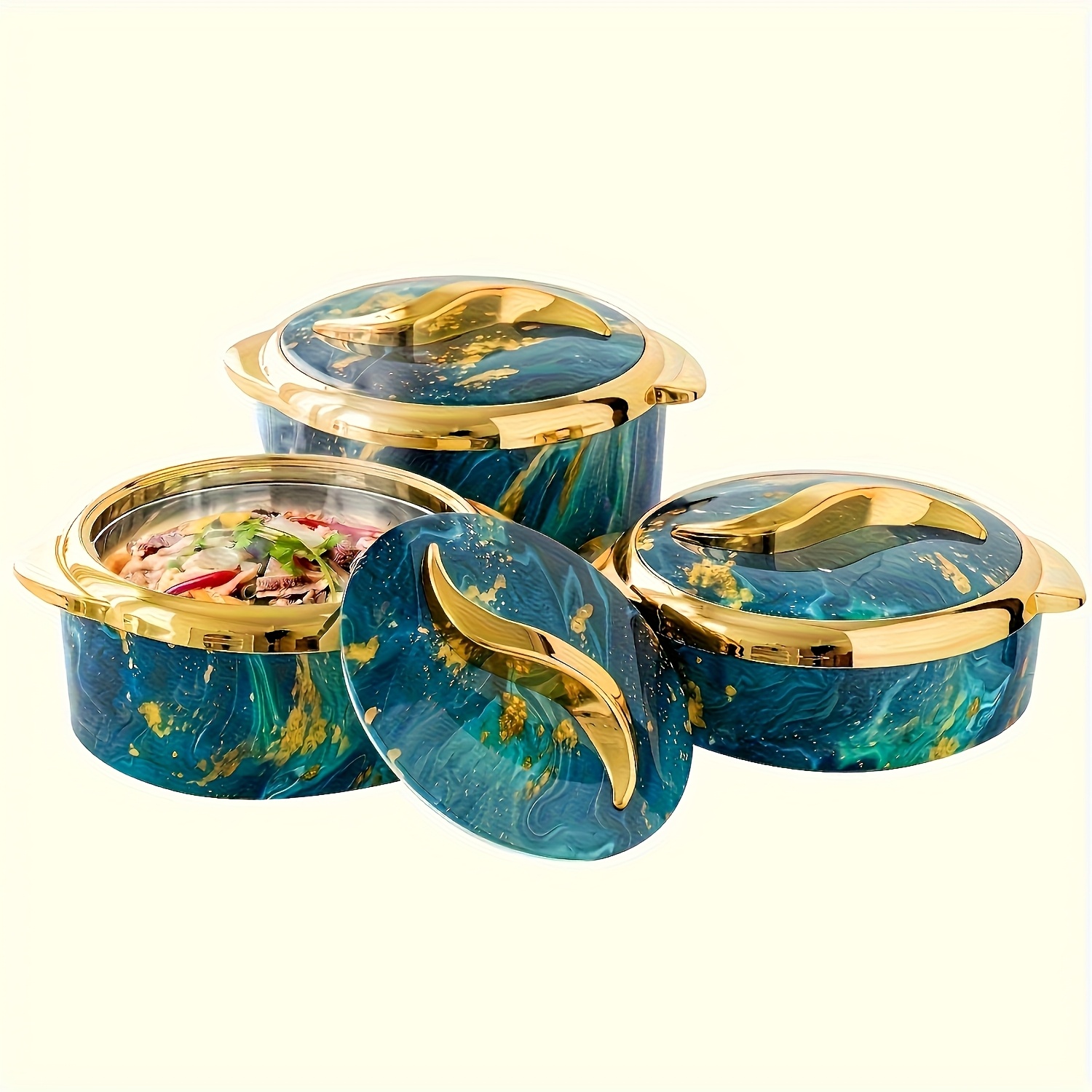 3pcs Golden Touch Food Warmer Casserole Dish Set