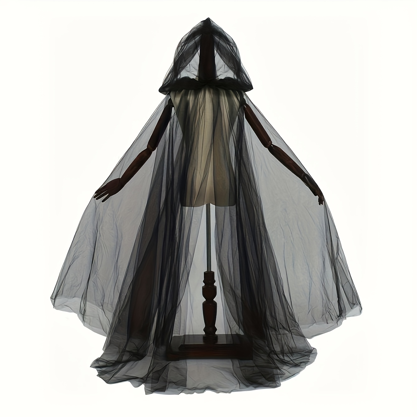 TEMU Cloak | Halloween Cosplay Costume With Hat, Black And Scheme, Adjustable Belt, Suitable For Horror Parties, Theme Events, And Holiday Wear,