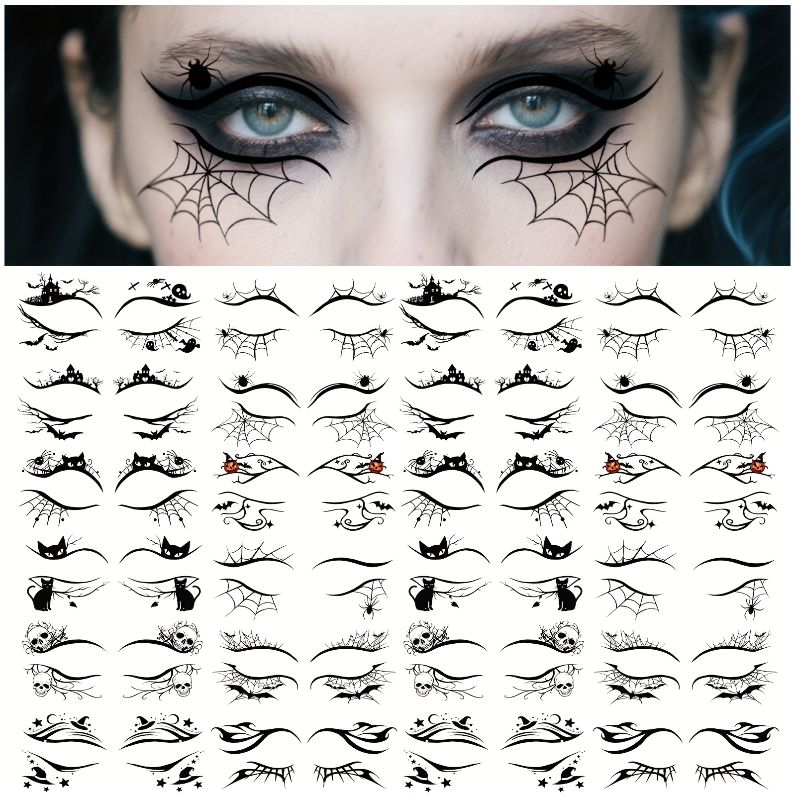 TEMU 24pcs Gothic Face Paint Stickers Book - Web, Bat, , Vampire,, Black Cat, Bats, , Hats, Hearts, Bats, , Eyes, Lips, Fangs, Hands, Feet, , Bats,
