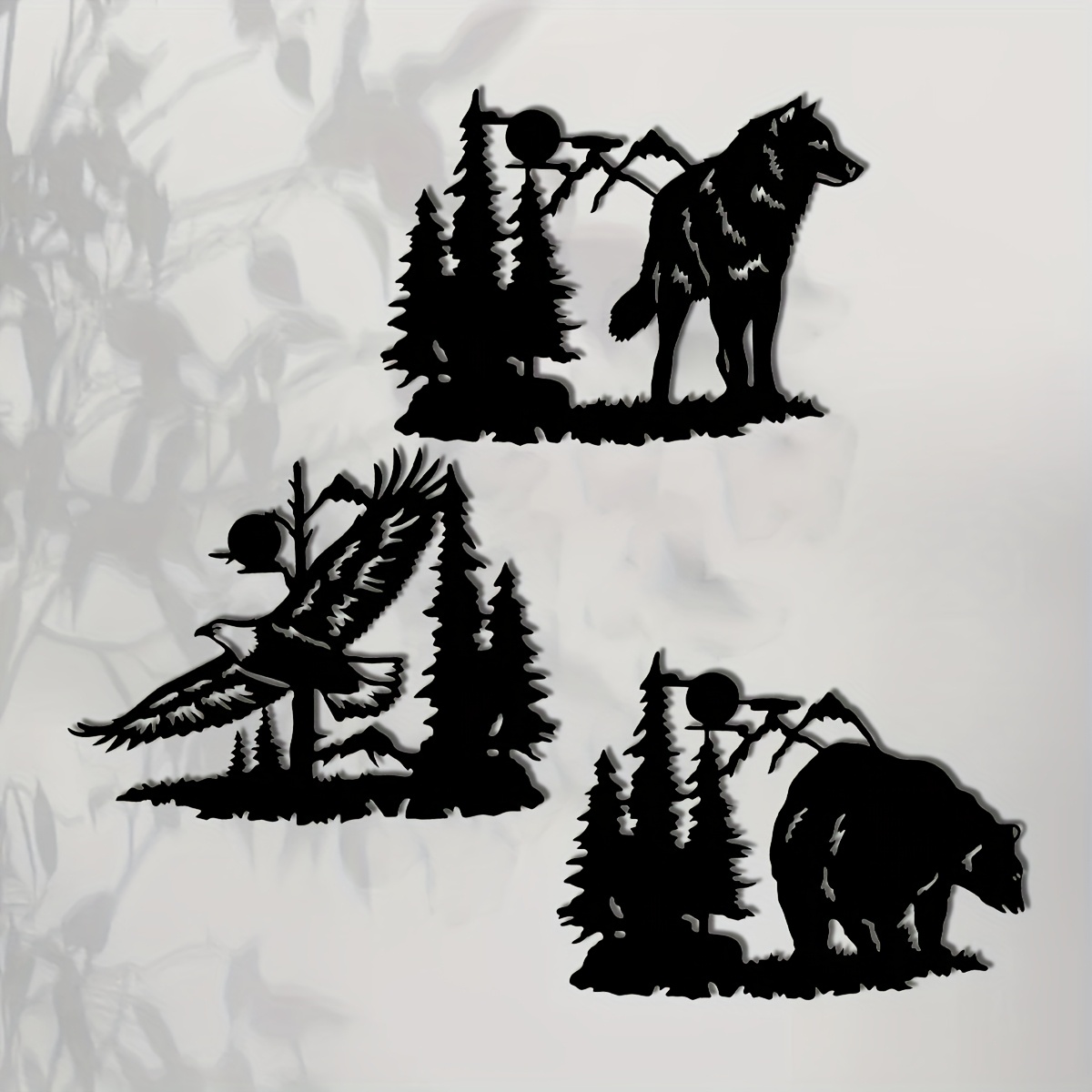 TEMU 3pcs, Bear Eagle Wolf Metal Art Wall, 11.7*8.65 Inches, Bear Eagle Wolf Metal Art Wall Decor, Indoor And Outdoor Iron Art Wall Decor, Home
