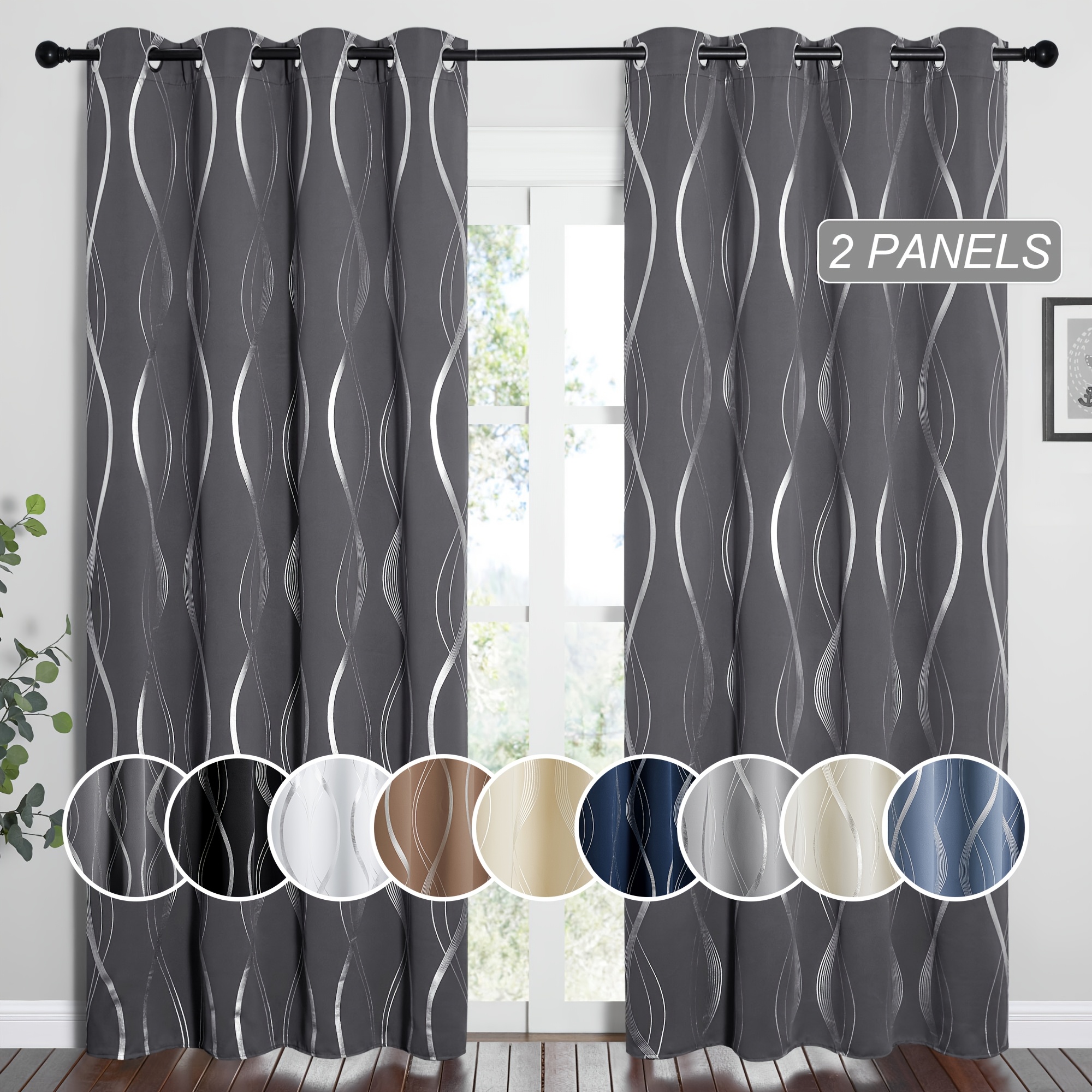 blackout curtains 2 panels set for bedroom living room noise reducing thermal insulated   foil print drapes for patio sliding glass door
