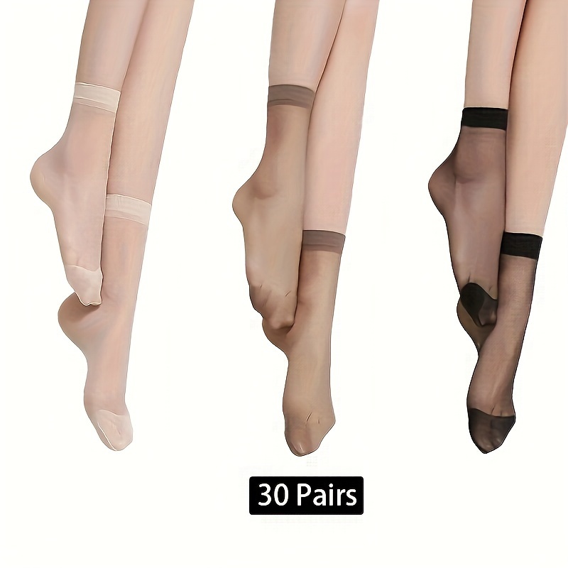 

30 Pairs Sheer Mesh Socks, & Breathable Nylon Short Socks, Women's Stockings & Hosiery