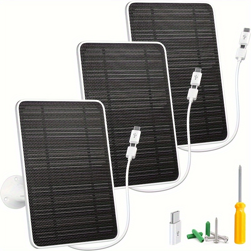 Panneau Solaire 5W Pour Caméra De Sécurité - Alimentation USB Micro Et Type-C - IP65 étanche - 3m De Câble