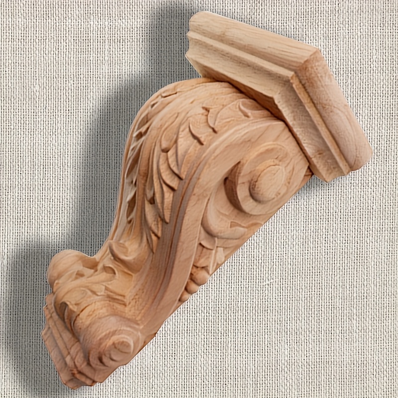 Image of 1pc Solid Wood Carved European Unpainted Beam Bracket, Home Decor, Lintel Ornament, Woodworking Supplies, 5.9*3.15*1.97inch/suitable For Doors, Windows, , Beams, Background Walls, Etc