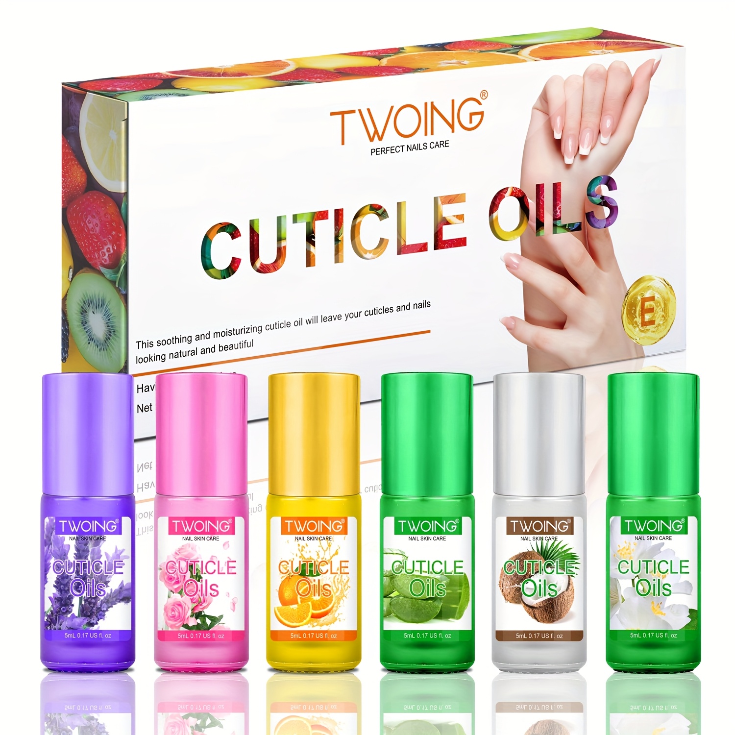 TEMU 6-flavor Cuticle Oil - Nail Oil Set With Jojoba Oil, Grape Seed Oil & Vitamin E For Nail Caps, Edges, Dry Light Beige & Damaged Nails | Plant-based Formula For Daily Nail Care