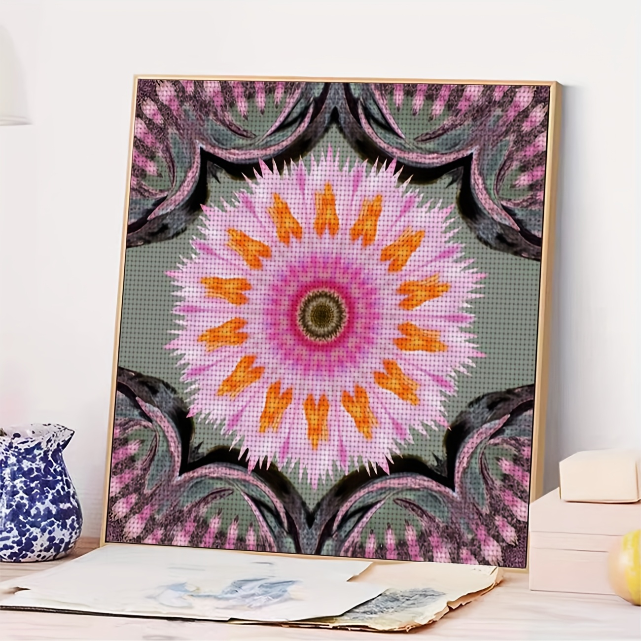 Cross-Stitch Kit, Colorful Flower Design Unframed