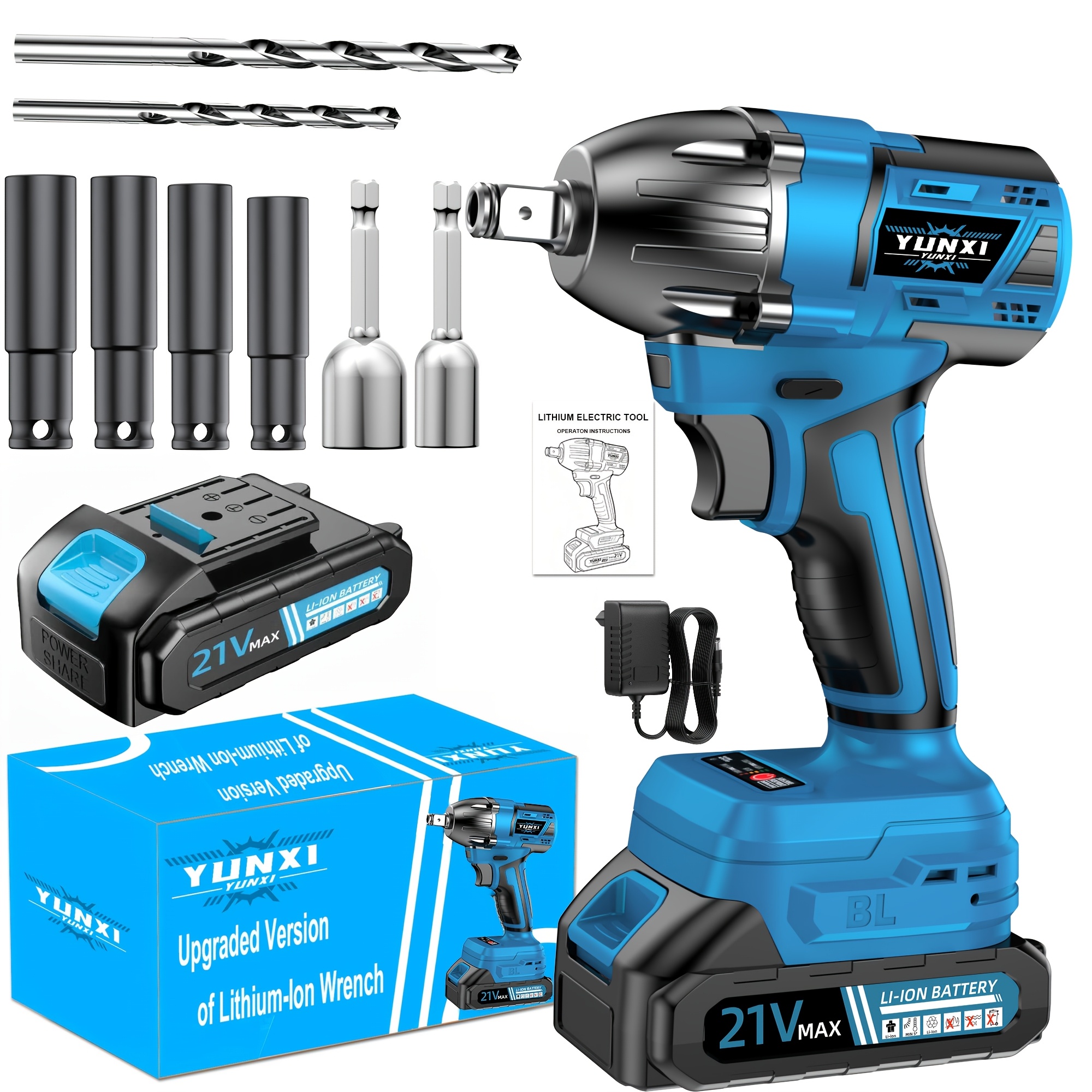 E-shop Akku-Schlagschrauber-Set, ergonomischer Griff, bürstenloser Motorantrieb, multifunktionales Elektrowerkzeug, optionaler Akku, Schnellladegerät,