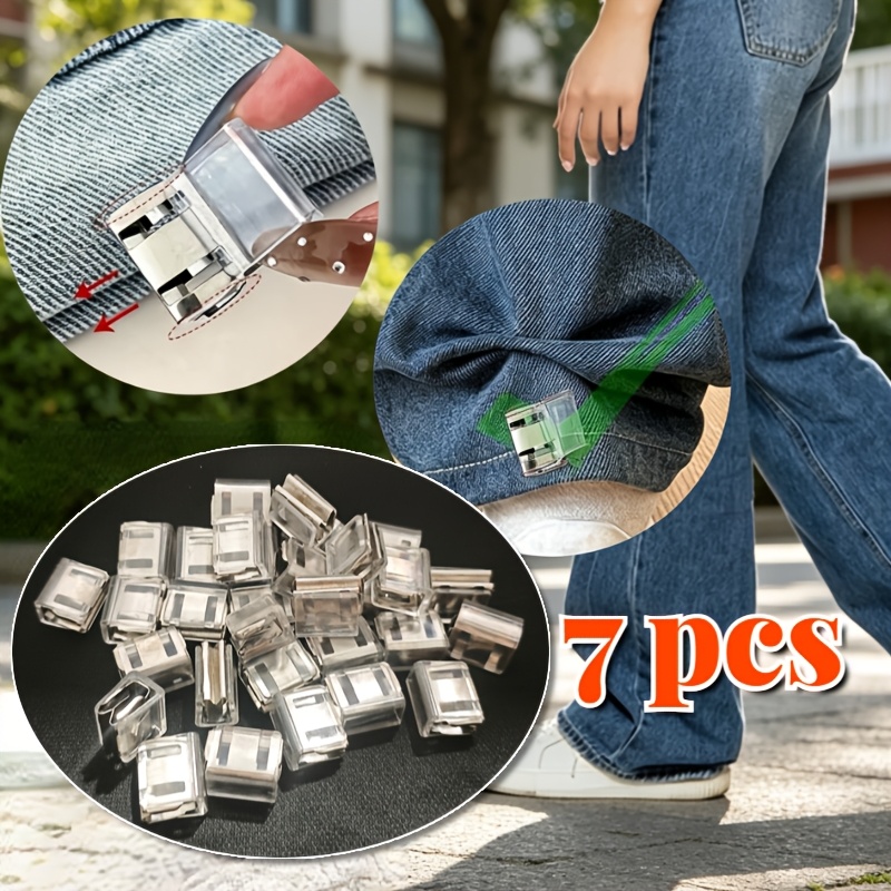 TEMU 7pcs - Leg Shortener, Random Color, Transparent Color, Adjustable, Suitable For Jeans, Wide-leg Pants And Clothing, Minimalist , Pants Adjuster,