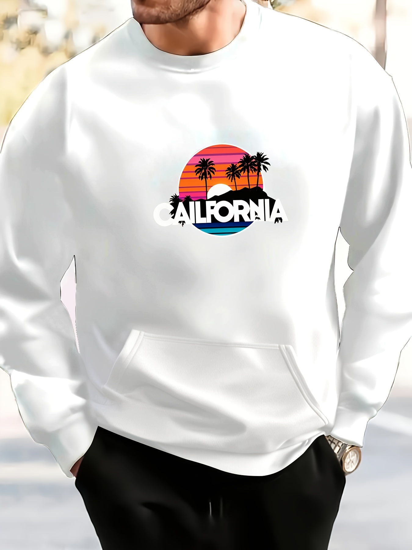 mens sweatshirt casual crew neck palm Temu Oman