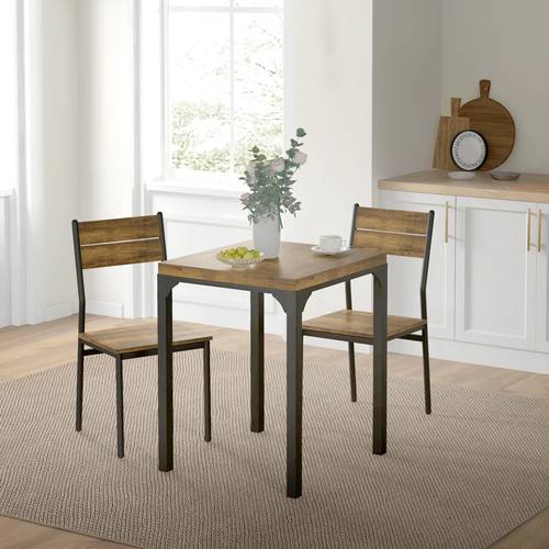 3pcs compact dining table 2 chairs set rustic brown