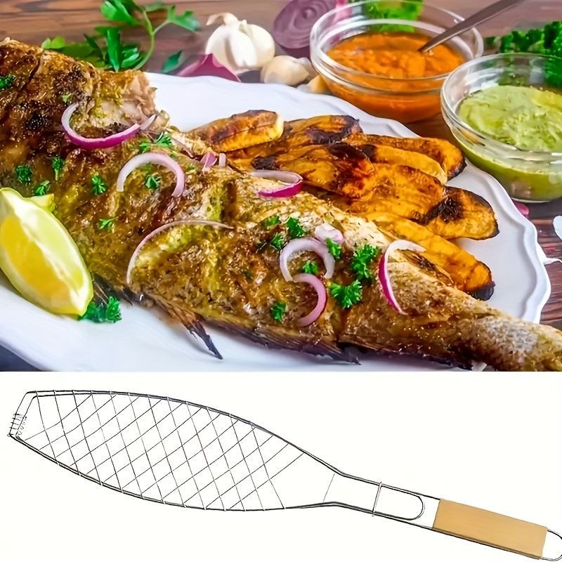 1pc wooden handle barbecue clip heavy duty fish and meat clip for kitchen and   straight grip design   cooking multi functional wooden handle fish clip vegetable clip fish grill net anti scalding barbecue tool barbecue Product details 0