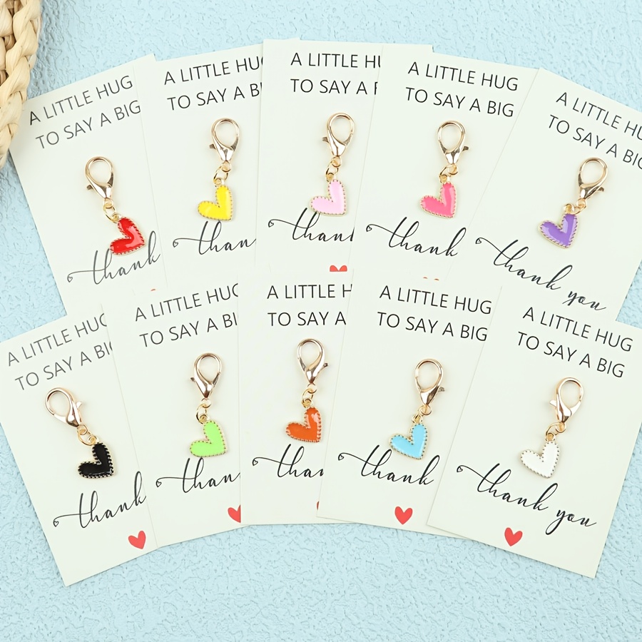 10pcs of womens golden alloy heart shaped keychains with heart pendants and thank you notes durable   alloy lobster clasps   for teachers mothers   and   suitable for birthdays christmas