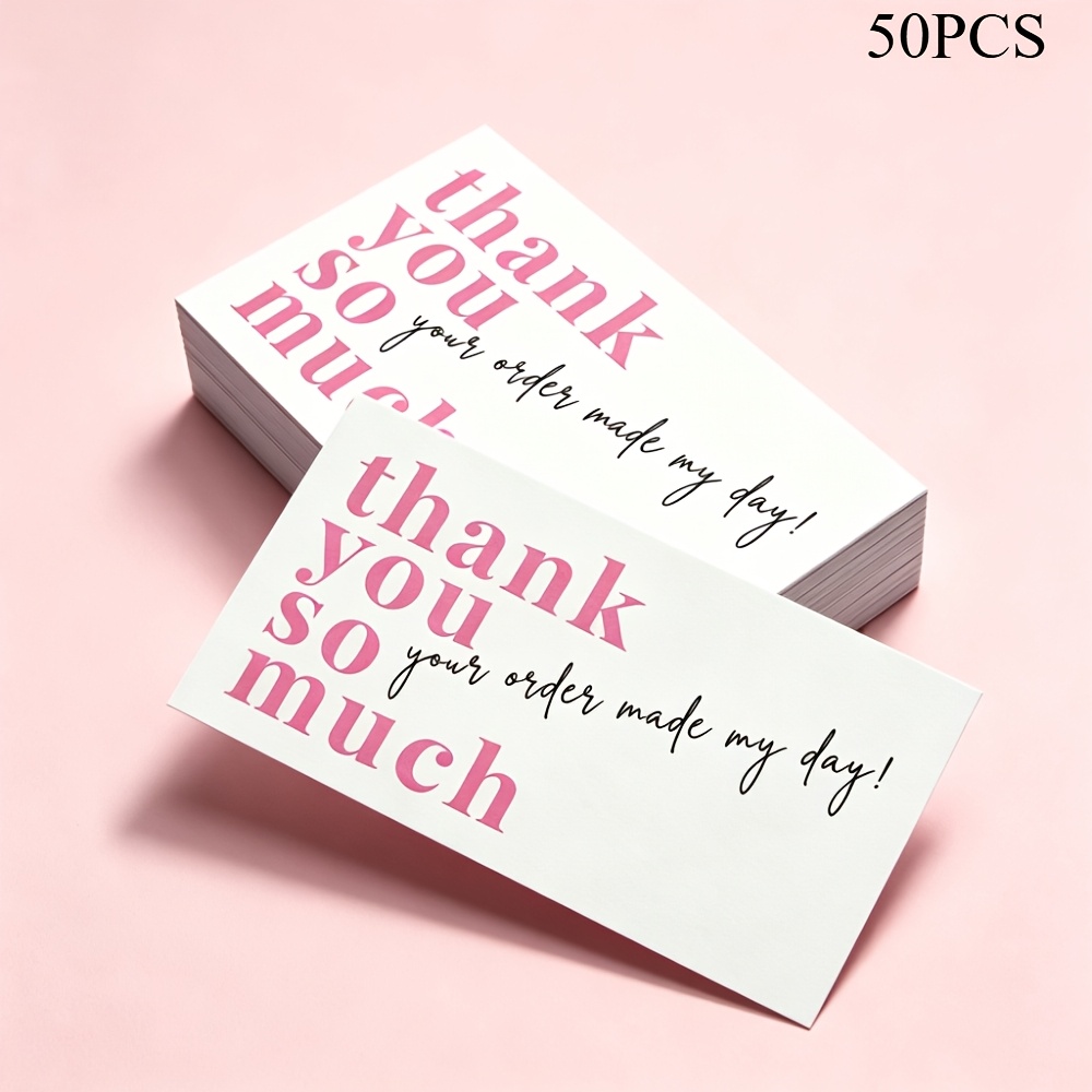TEMU 50pcs Pink Thank You Cards For Small Business, Minimalist Cute Packaging Inserts, Customer Appreciation Note, Order Surprise Gift