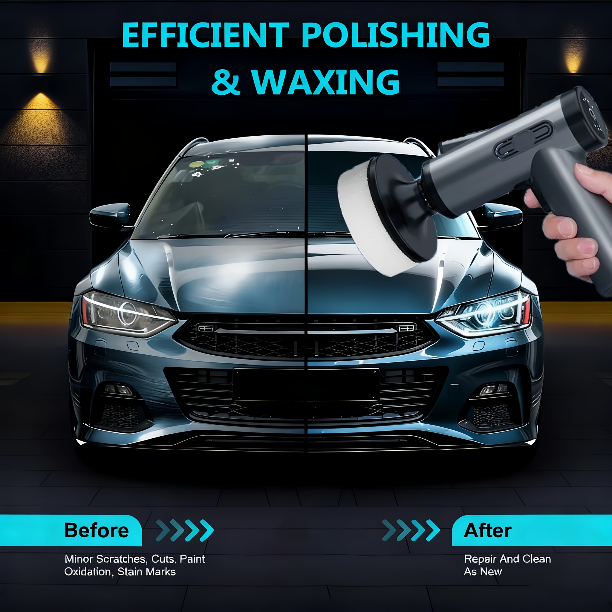 Polisseuse automatique pour voiture, avec 3 vitesses, lumière LED, haute vitesse, batterie longue durée, cirage et polissage faciles, réparation des rayures, disque interchangeable, faible bruit, compatible avec plusieurs tampons de cire, pour voiture/revêtement intérieur/sol/mobilier