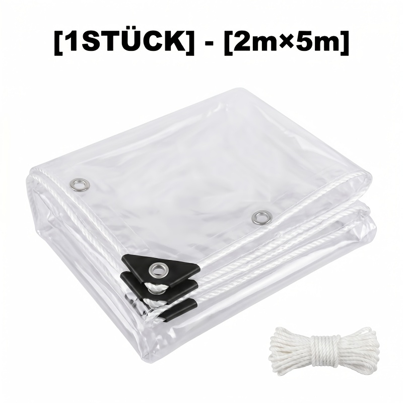 Image of 1pc 20 Mil Clear Pvc Waterproof Tarp, Outdoor Equipment Waterproof Cover, Garden Weed Barrier, Sandbox Cover, Pet Cage , Anti Aging Anti Tear, + Free Hanging Ropes Included
