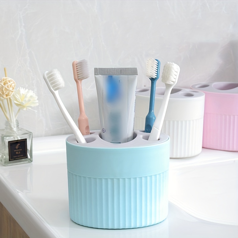 

Plastic Toothbrush And Toothpaste Holder - Freestanding Bathroom Organizer Multi-compartment Toothbrush Caddy - No Electricity Required
