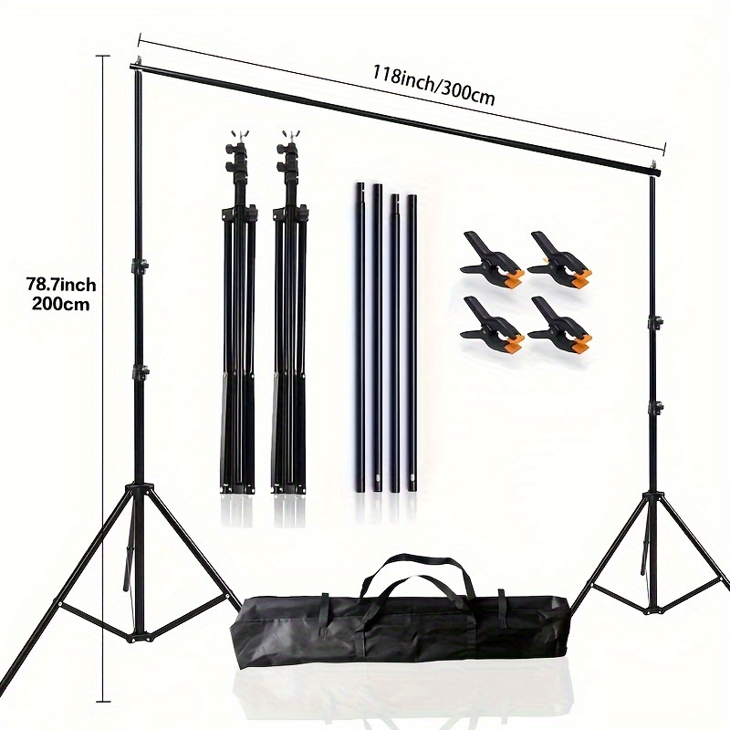 TEMU Festive 2x3 Background Stand Kit With   Black Iron Crossbars - Perfect For Photography And Events