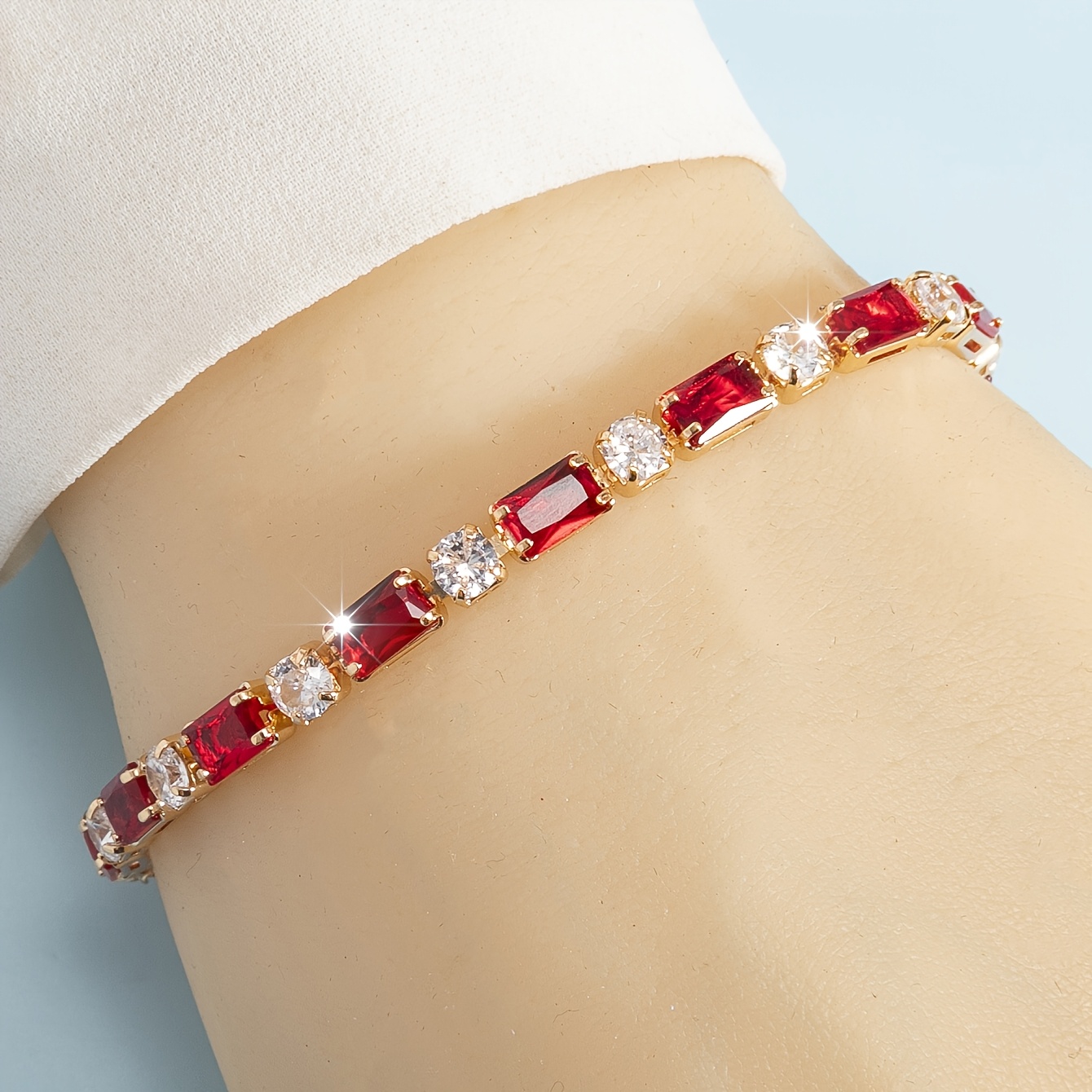 TEMU 1pc Of Women's Fashion Bracelet, Hip-hop Bohemian Style, Rectangular Synthetic Synthetic Zirconia Round Synthetic Synthetic Zirconia Chain,
