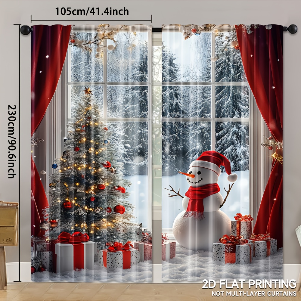 TEMU 2d Flat, 2pcs, Tree Xmas Curtains, Rod Pocket Mount, Digital Printed Curtains, Polyester Material, Suitable For Living Room, Kitchen, Bedroom,