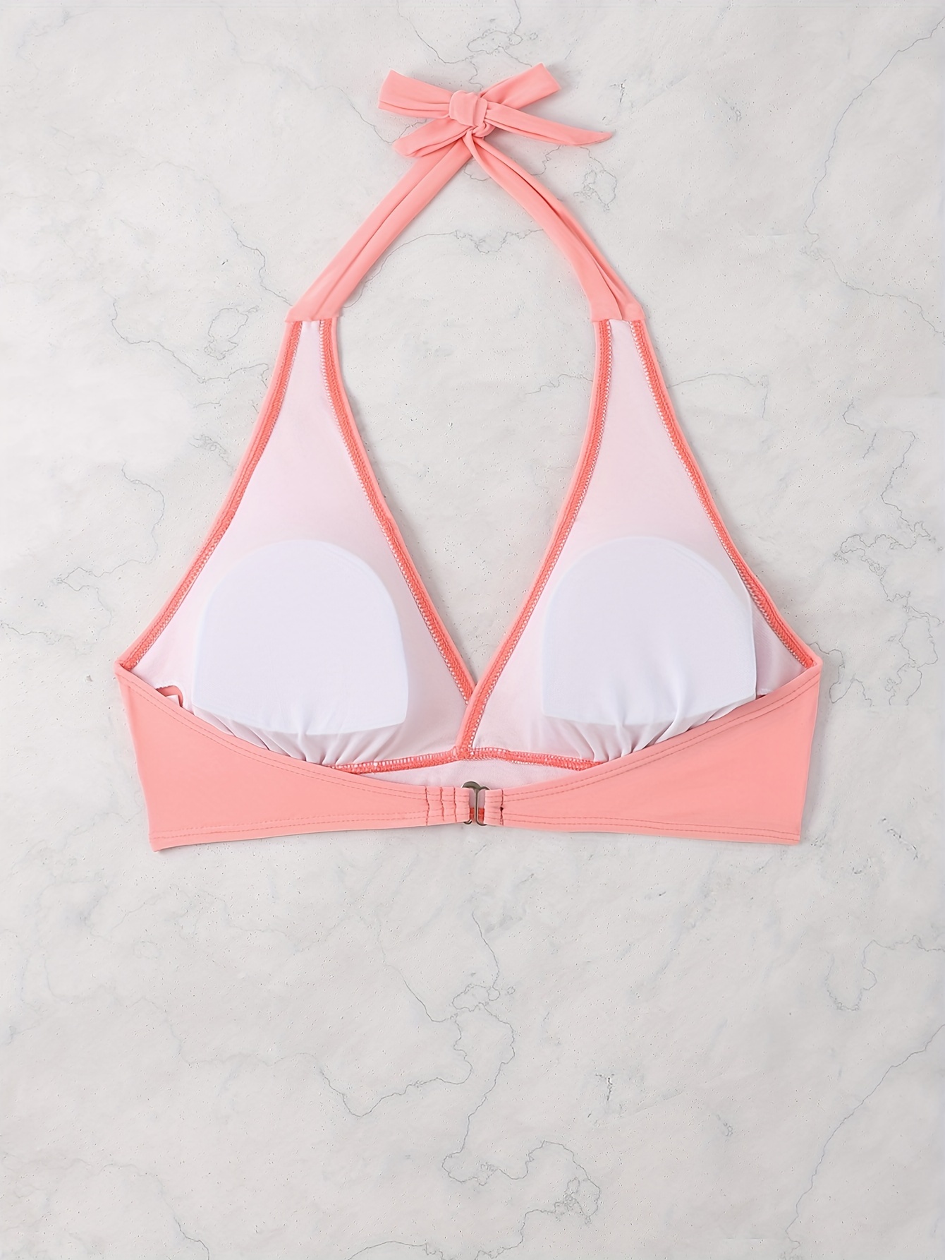 Deep V Neck Halter Tie Neck Bikini Top, Backless High Strech Stylish Swimsuit Top, Women's Swimwear & Clothing