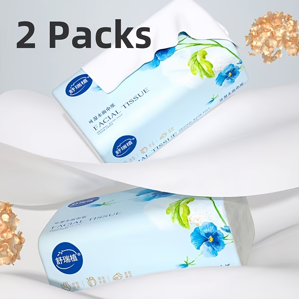 TEMU 2 Packs 4-ply Facial Tissues,400 Sheets In Total,small Packaging Tissue Paper,soft & Durable Wood Material, Portable & Convenient For Home,