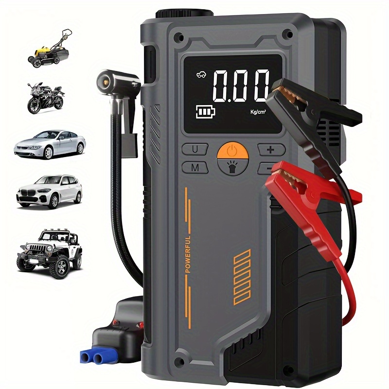 

Multifunctional Portable Wireless Car Emergency With Tire Inflator Pump, Air Compressor, Led Flashlight, And Emergency Light - Usb Rechargeable 8000mah Lithium Battery, , Display Screen