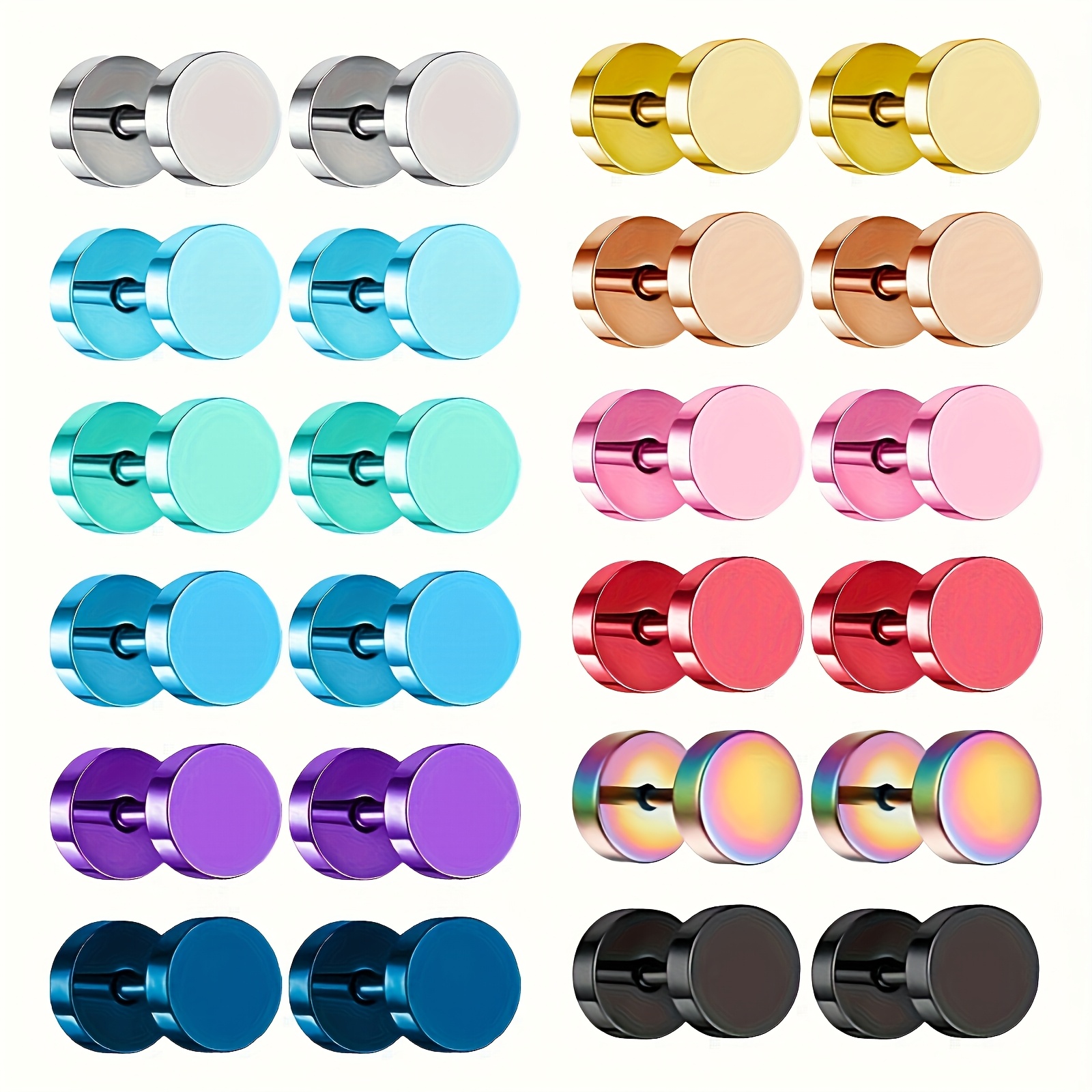 TEMU 24pcs 304 Stainless Steel Dopamine Color Barbell Earrings, Unisex Design