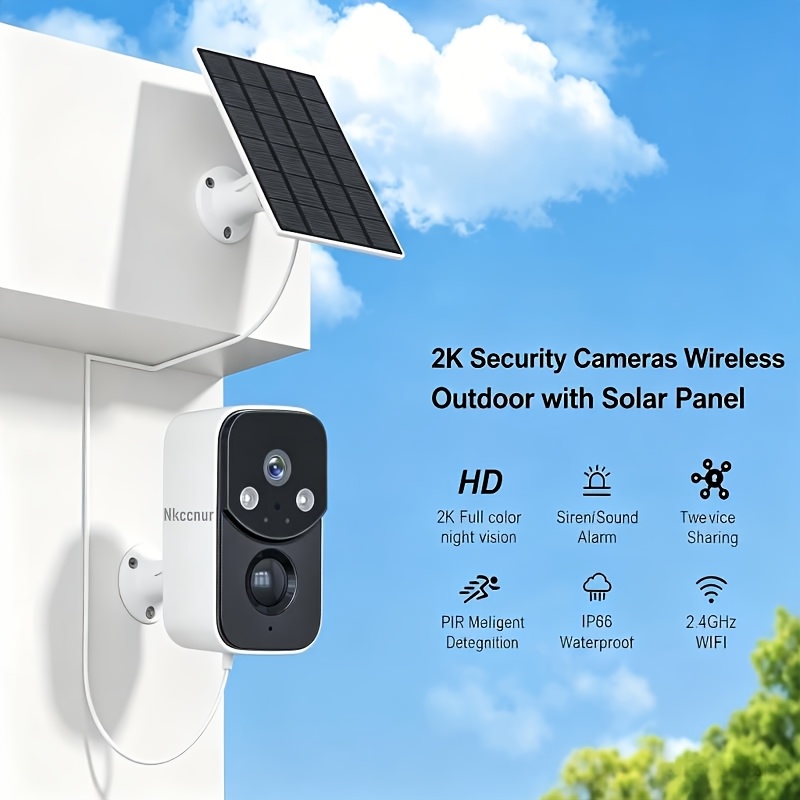 TEMU Solar Security Cameras Wireless Outdoor For Home Security, 2k Color Night Surveillance Home Camera With Solar Panel, Spotlight, Pir Detection,