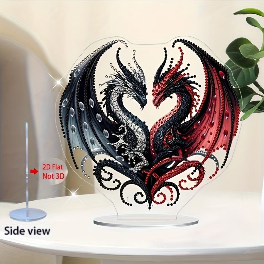 Image of 2d/flat, Diy Diamond Desktop Decor - Dual Dragon Theme, Special Shaped Art Painting Desk Ornament, Suitable For Adult Beginners Home Office Decoration , Holiday Gift