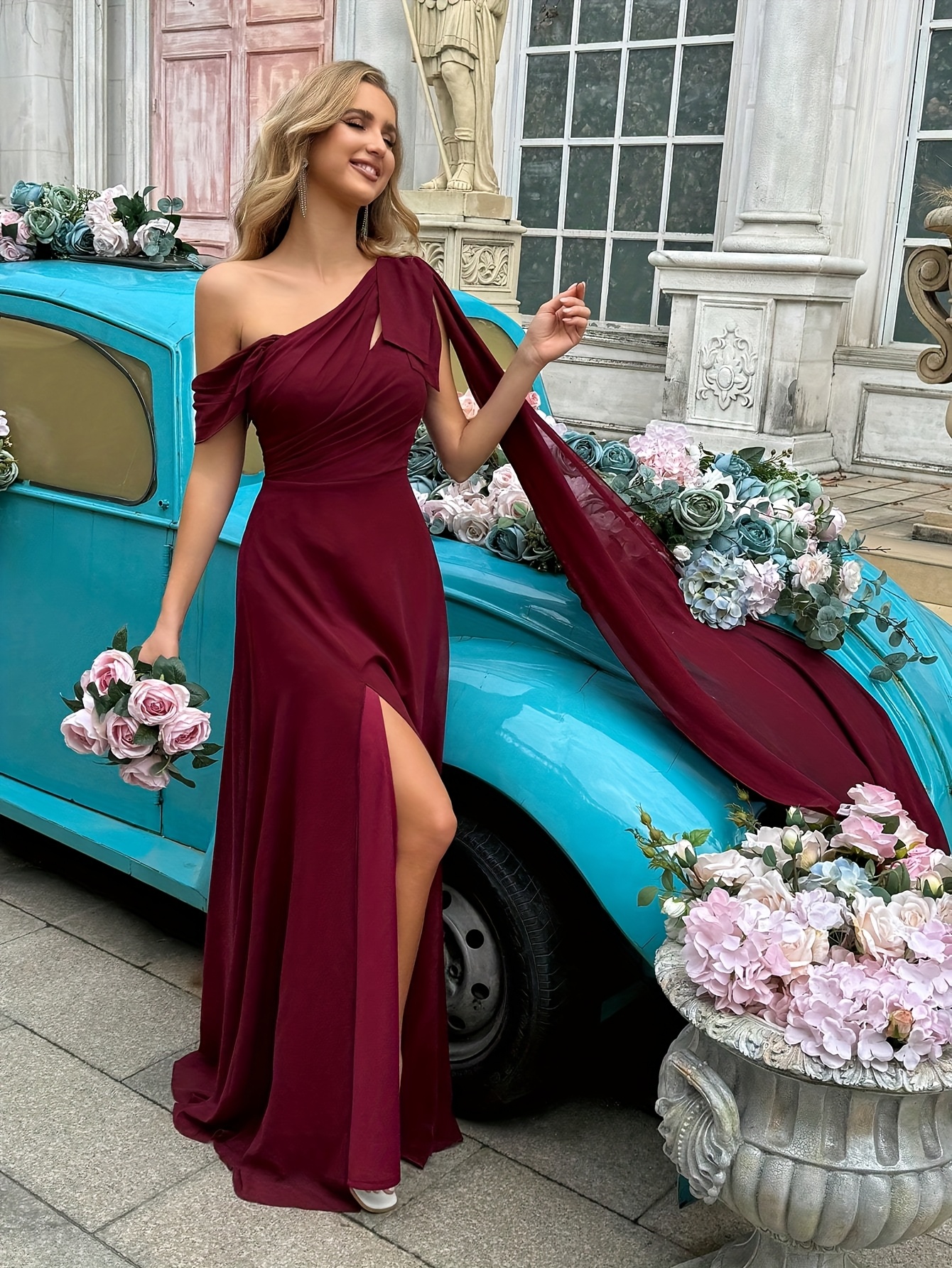 cobalt blue chiffon bridesmaid dress Navy Crisscross Pleated Halter Floor Length Gown Size:5y-110cm kennedy-lookbook Hand Wash Do Not Party Dresses | Birthday