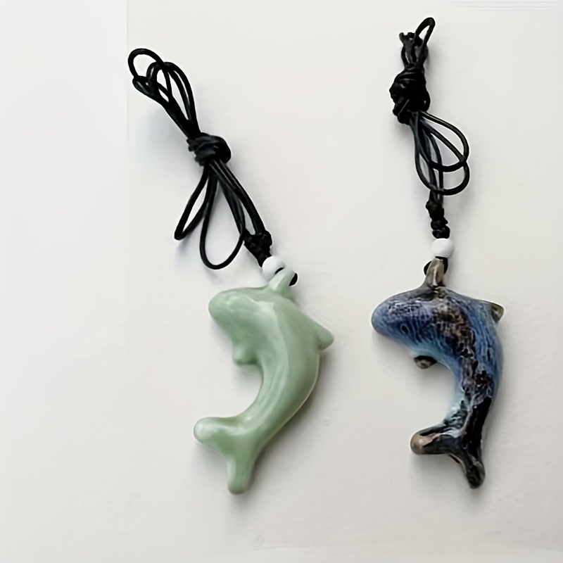 3pcs Ceramic Dolphin Whistle Necklace Set, Adjustable