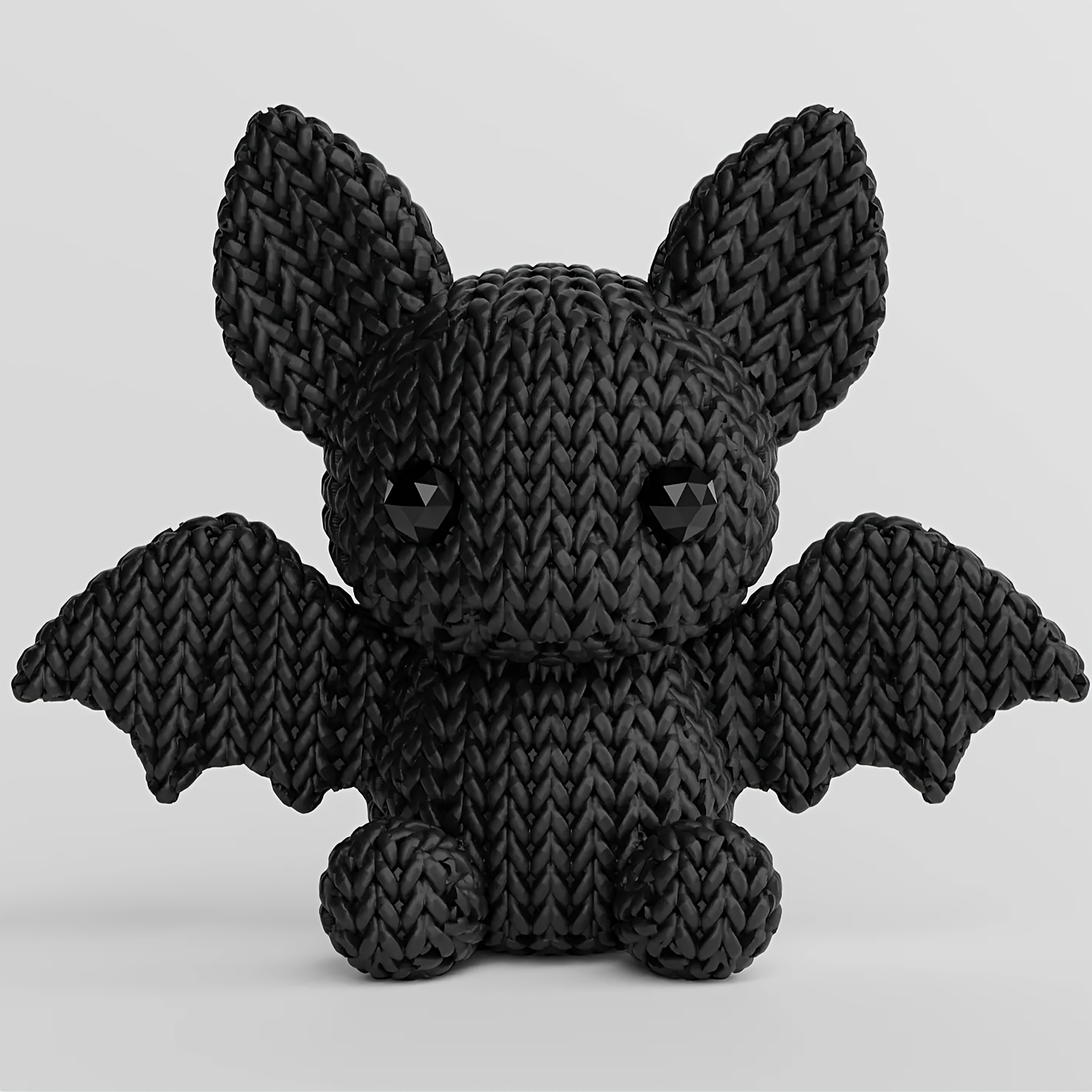 Knitted Textured Bat Desktop Sculpture, 3D Printed Matte Black