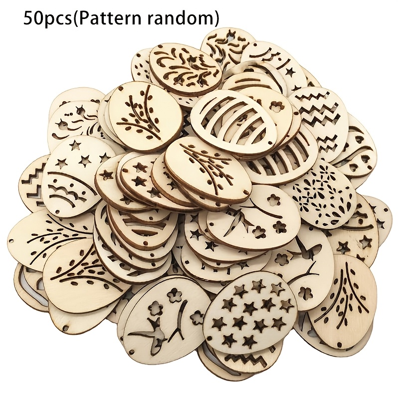 

50pcs Unfinished Wooden Ornaments, Manufactured Wood For Room Types, No Electricity Required, Easter Holiday Decorations