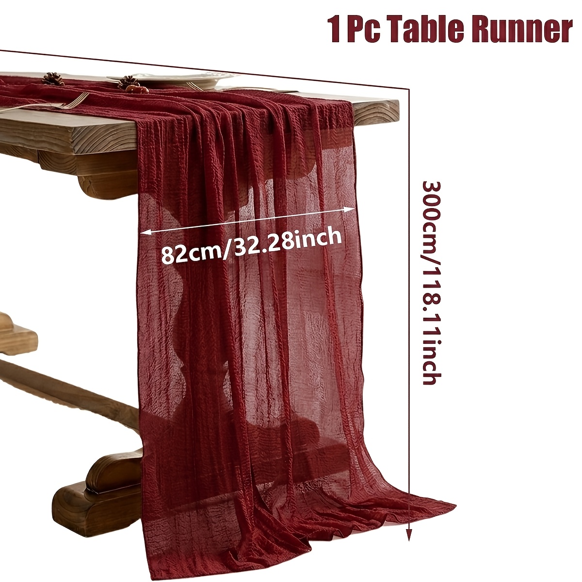 TEMU 1pc, Christmas Burgundy Cheesecloth Table Runner, Wine Red Crinkle Gauze Tablecloth, Table Decor For Dining Table, Xmas Decor, Decroations,
