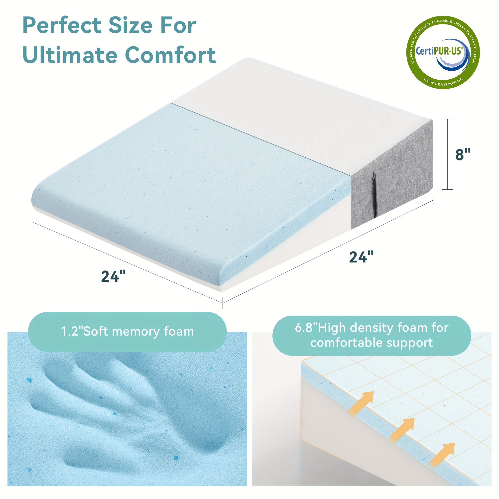 TEMU Wedge Foam Top For Sleeping, And , Elevated Bed For And Back