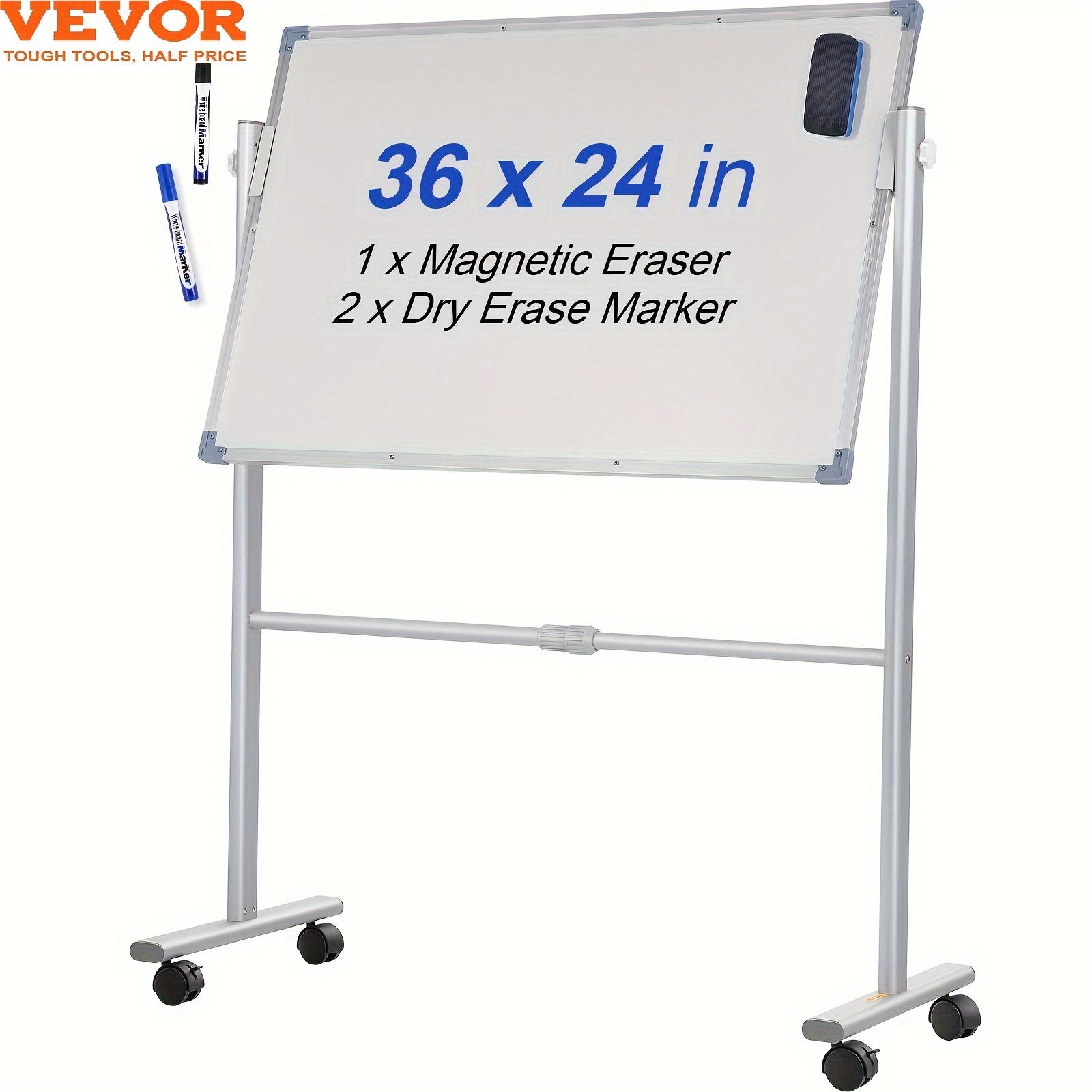 

Vevor Mobile Dry Erase Board Magnetic Whiteboard W/ Stand 36" X 24" Double Sided