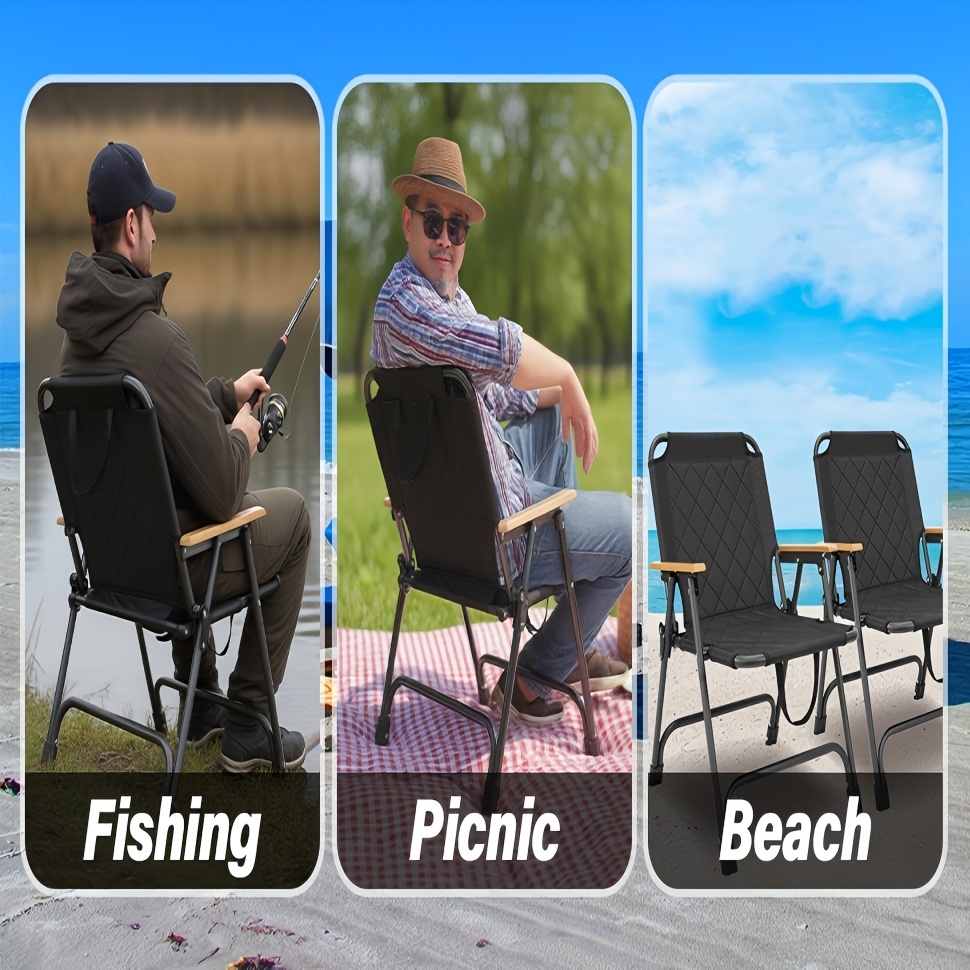 1pc Outdoor Foldable Portable Camping Chair with Armrests, Patio Folding Armchair, Beach Vacation Travel Beach Chair, Supports 300 Lbs, Suitable for Camping, Beach, Fishing, Hiking, Patio Use