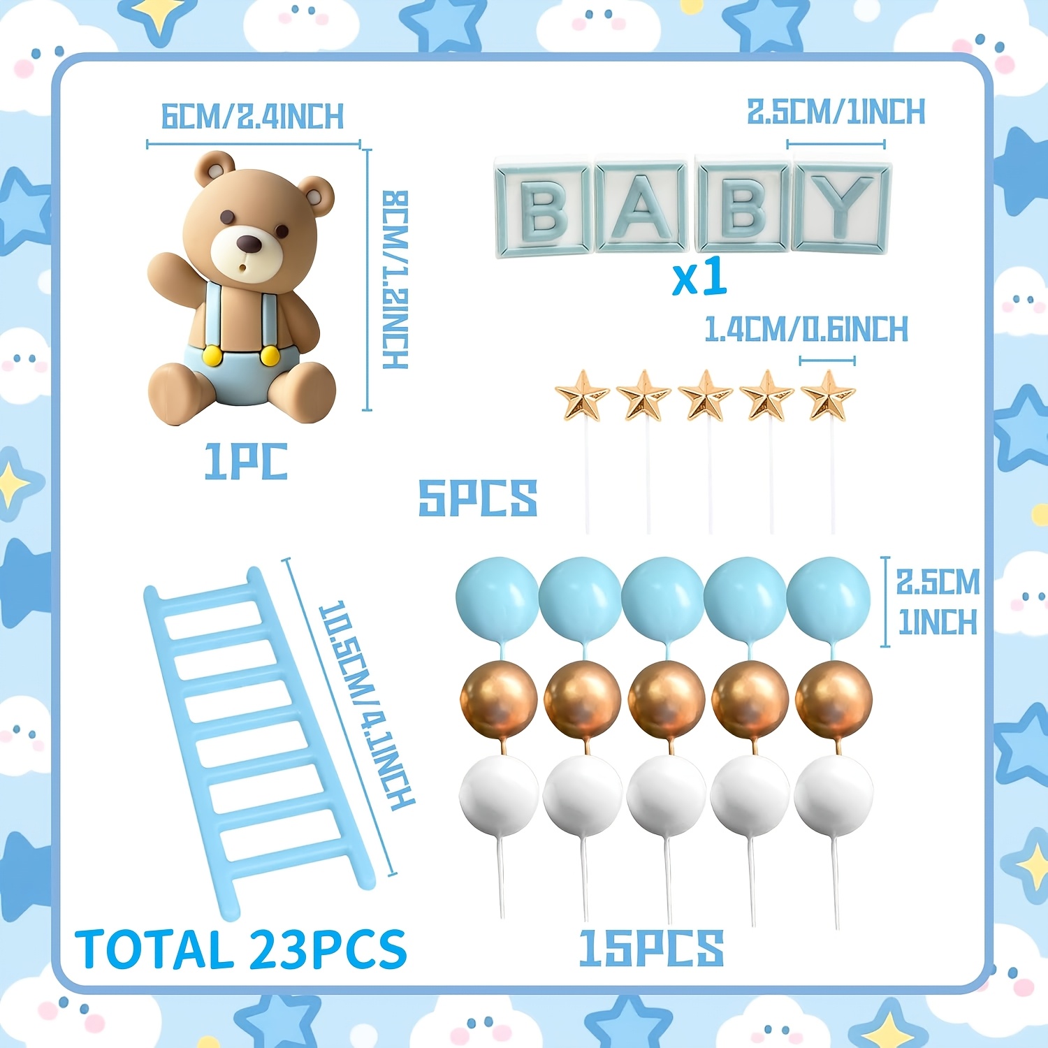 Image of Laventy 23pcs/29pcs Gender Reveal Cake Decorations Elephant Bear Cake Topper Balls Decoration For Birthday Party Gender Reveal Party Supplies