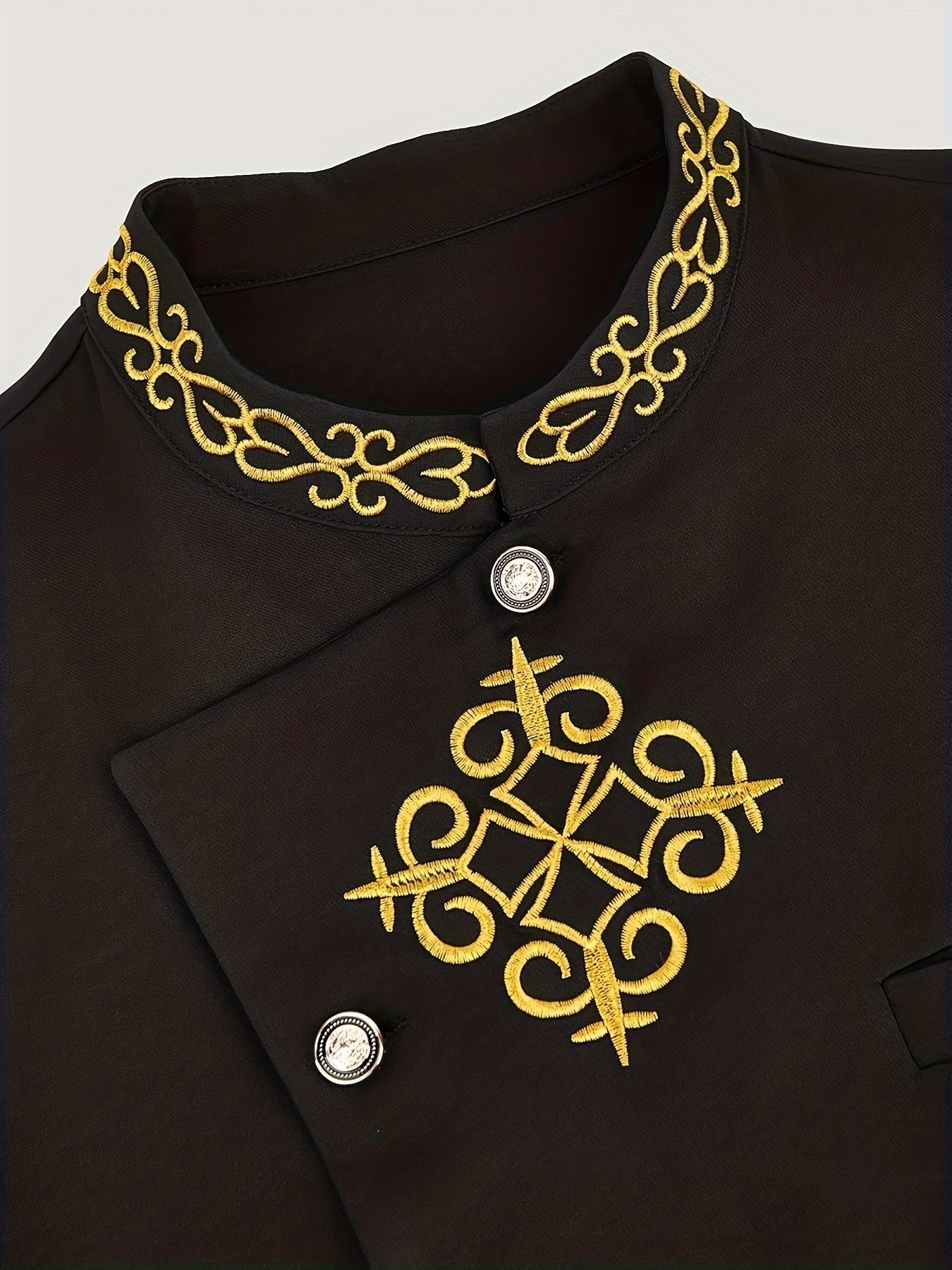 Men's 2pcs Suit Set, Embroidered, Stand Collar, Long Sleeve, Button-Up Shirt with Slit Hem, Drawstring Elastic Waist Pants, New Four-Season Style, 1 Set, for Office, Formal Occasions, Dating, Business Trips, Weddings, Vacations, Party Outfits