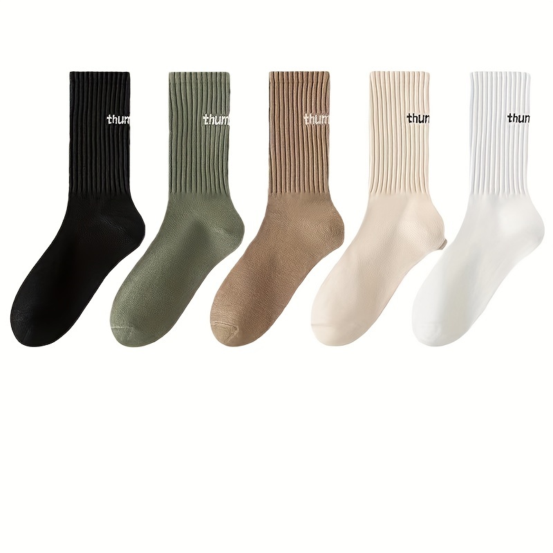 1/5 Pairs Unisex Casual Plain Color Socks, Fashion Versatile Socks, Breathable Comfy Crew Socks, Casual Sports Socks For Men Women