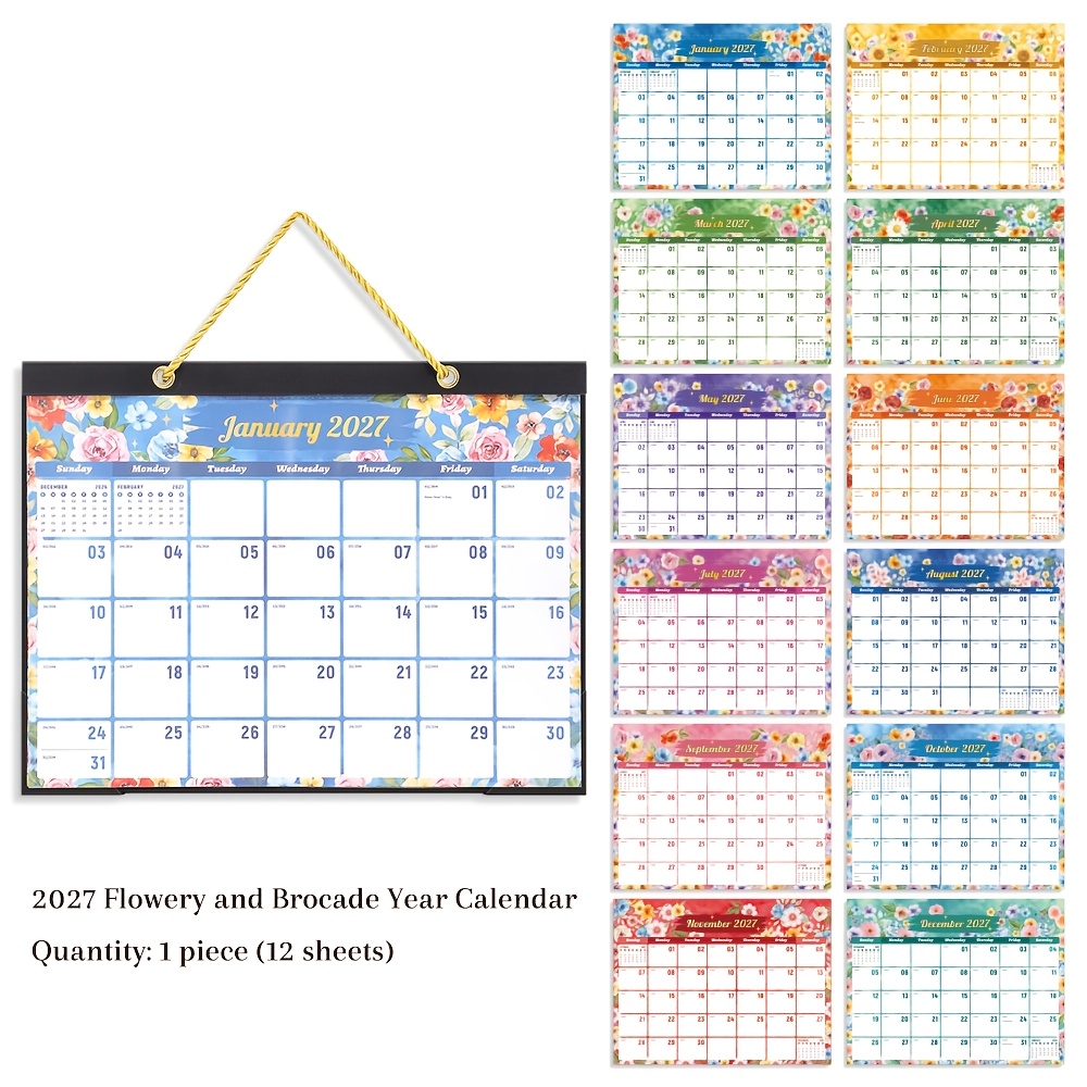 Image of Vintage Floral 2027 Wall Calendar 12-month Daily/weekly/monthly Planner, Colorful Flower Art, Cover & Thick Pages, Perfect Decor For Home Office School, Great Gift Idea