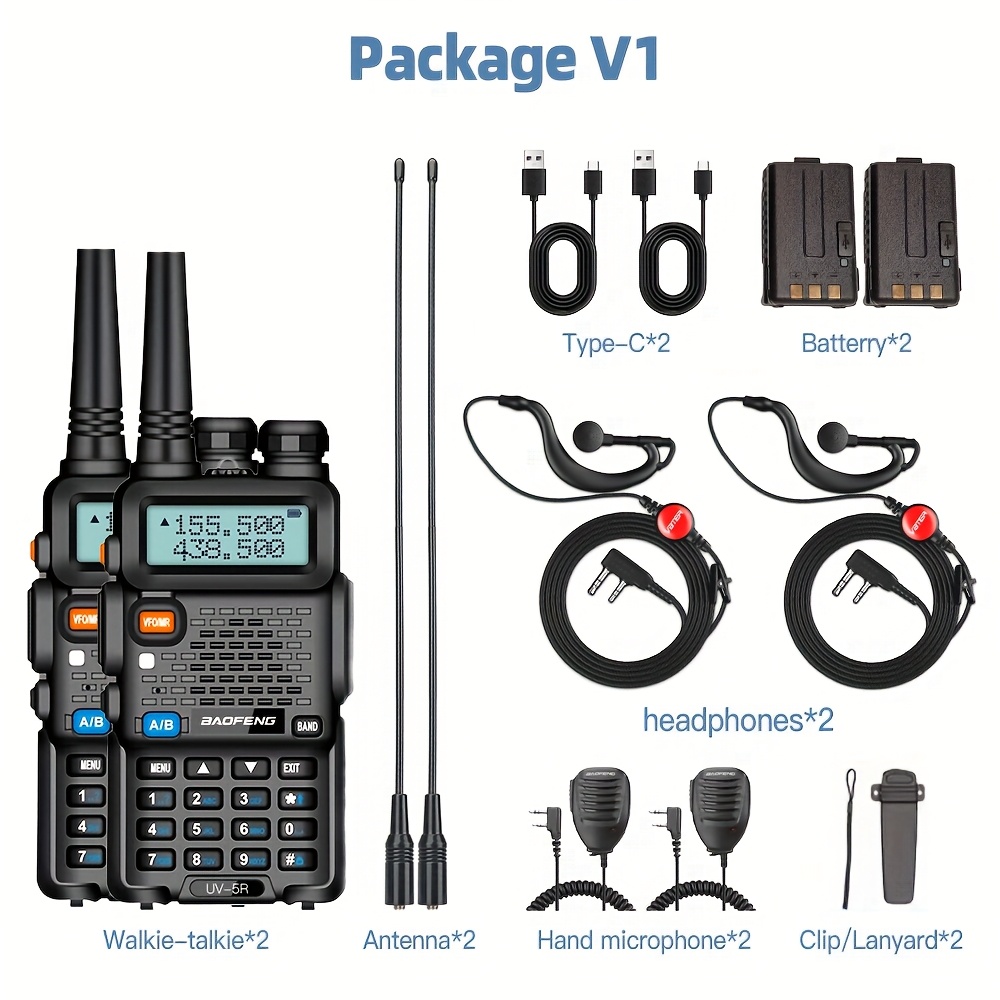 2 парчиња оригинални рачни комуникациски уреди, двобендовен vhf/uhf двонасочен со моќност од 5w, батерија од 2200mah, совпаѓање на фреквенција со еден клуч, преносно за итни случаи за употреба на отворено Детали за производот 0