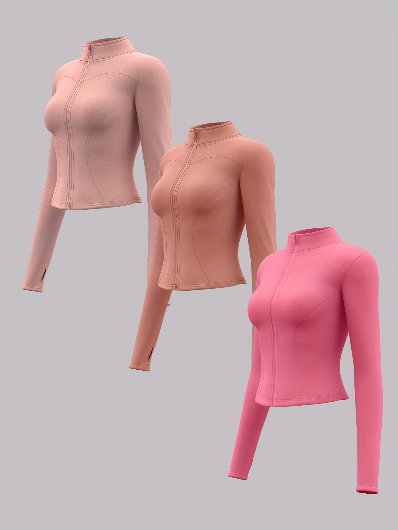 Set of 3 Women's Yoga Jackets Solid color design with thumbholes Sports jacket Suitable for cycling Fitness Yoga Sports