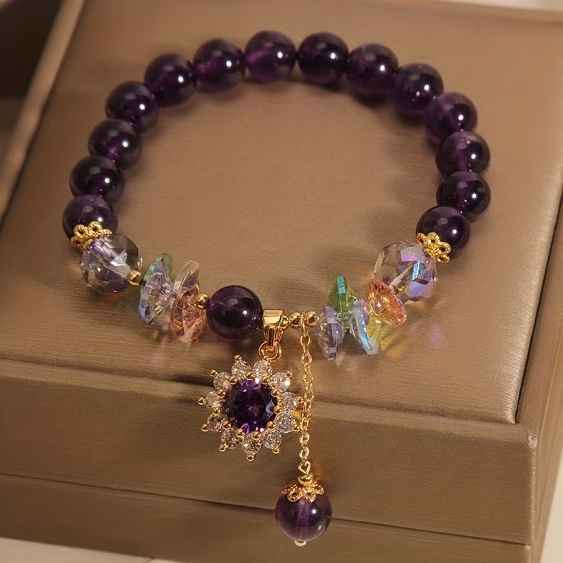 TEMU 1pc Pulsera Vintage de y Cristal con Cuentas - y Colgante de Cristal, Joyería Bohemia Elegante para Mujer, Uso Diario y Formal, Regalo Portátil