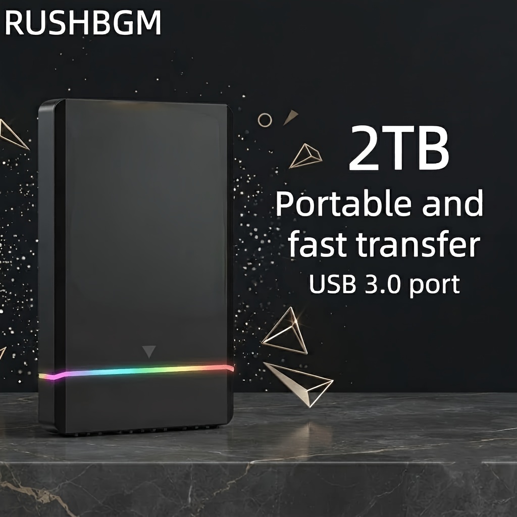 TEMU 2026 New 2tb Large Capacity Portable External Hard Drive, Usb 3.0, Shockproof & Drop-resistant, Supports Uasp + Trim Dual , Plug And Play, Ideal