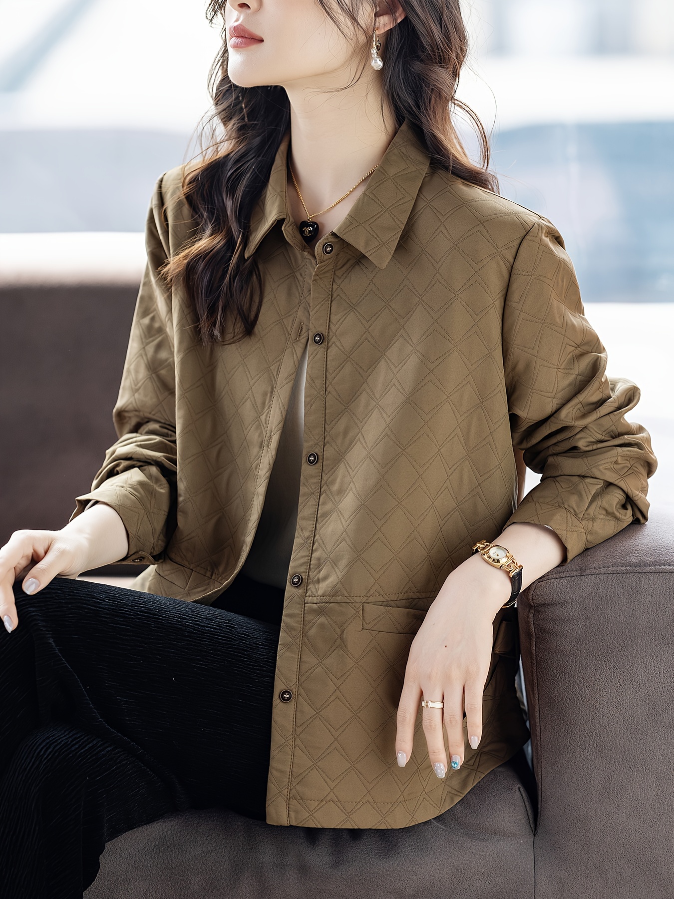 long sleeve jacket turned collar loose fit spring autumn Temu
